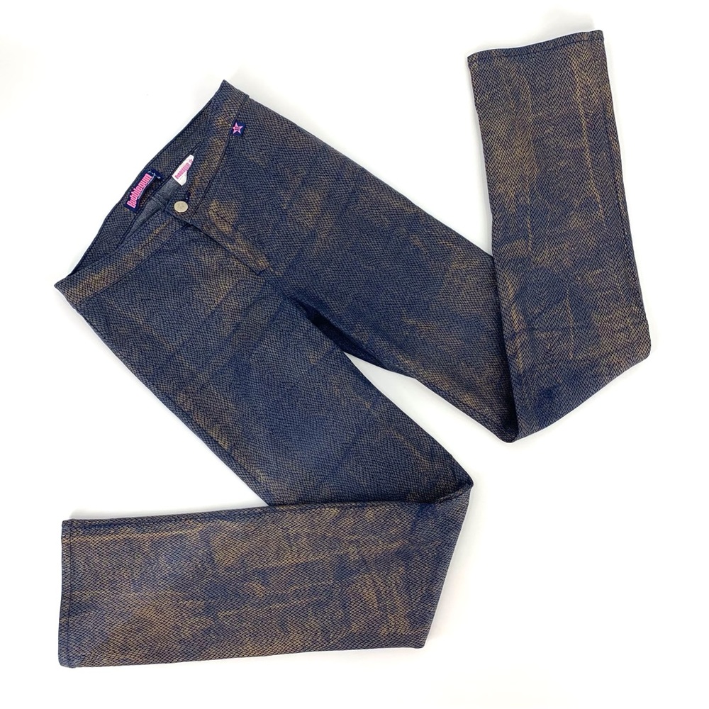 Bubblegum Gold Coated Reptile Print Slim Straight Mid Rise Jeggings, 9/10